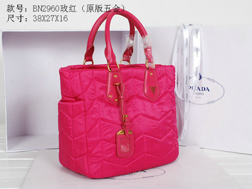 2014 Prada wrinkle nylon fabric tote bag BN2960 rosered for sale - Click Image to Close